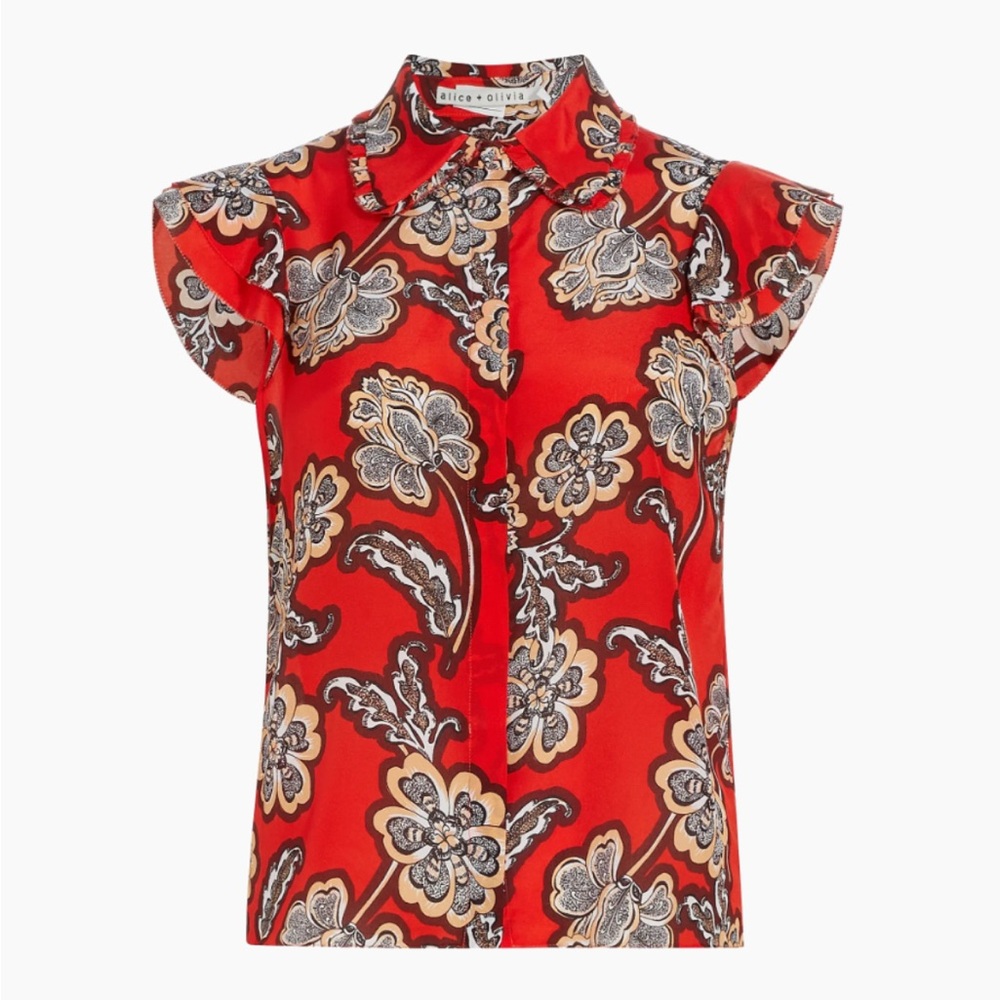 ❌SOLD❌NWT- Alice + Olivia Martel Printed Silk Shirt size L - Picture 1 of 8